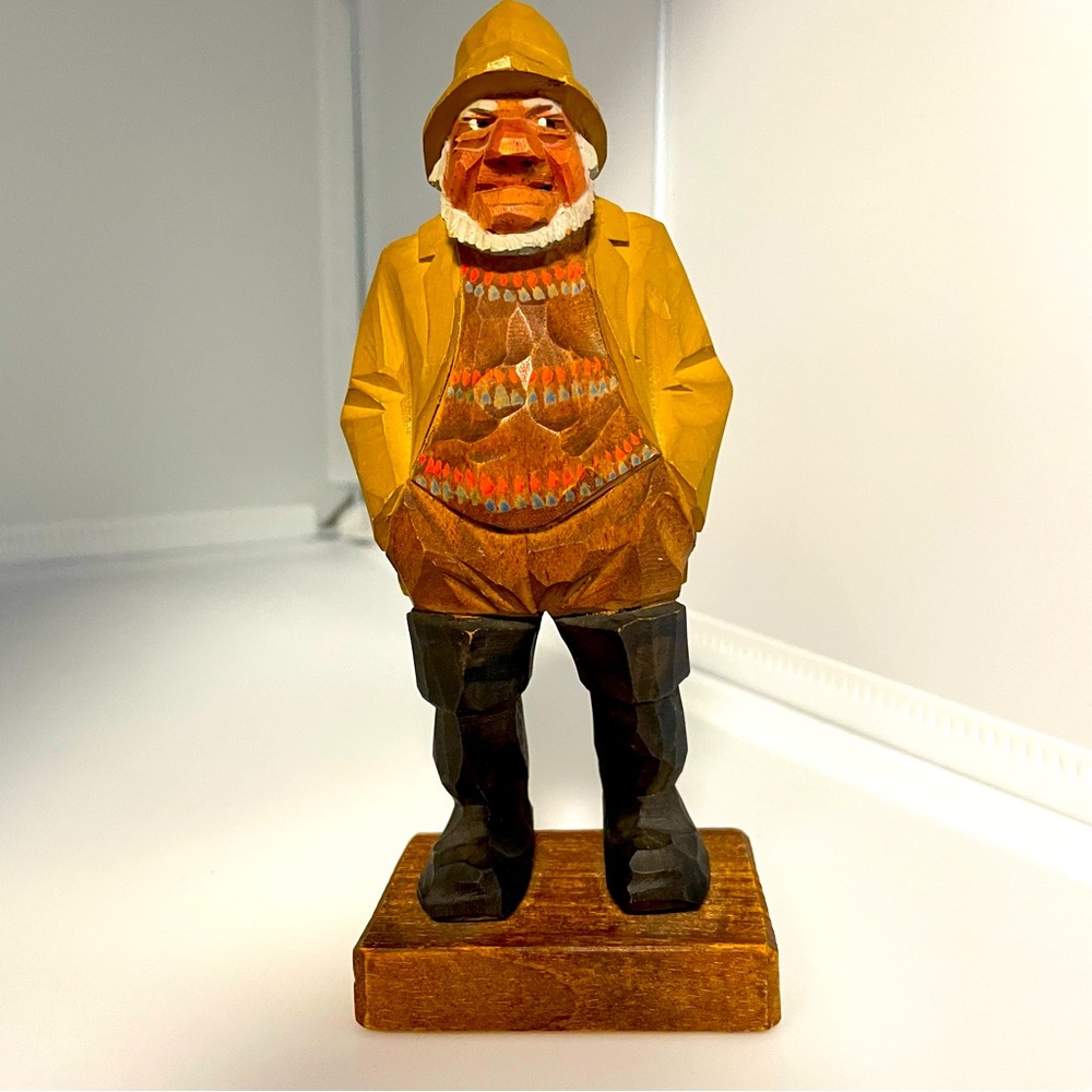 Swedish Wood Carving Fisherman by CO Trygg 1969 Beautifully Detailed Subtle